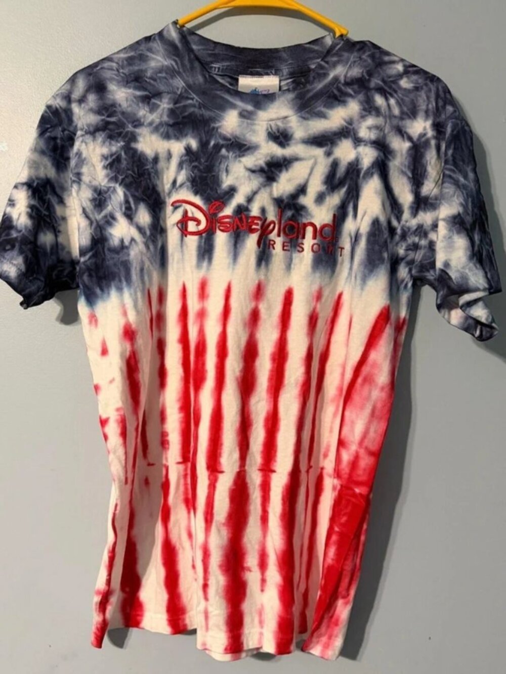 Disneyland Resort Red White Blue Tie Dye Short Sleeve Tee Size S 100% Cotton